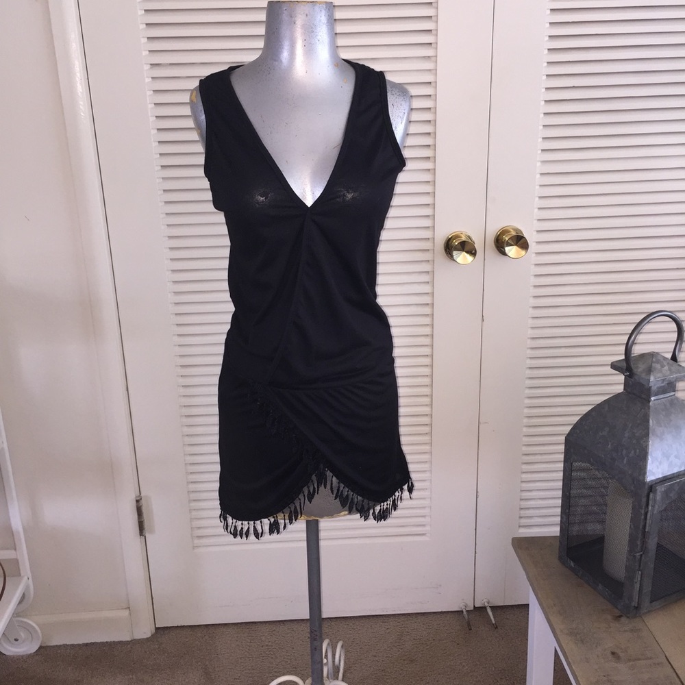 Black bikini coverup dress fringe